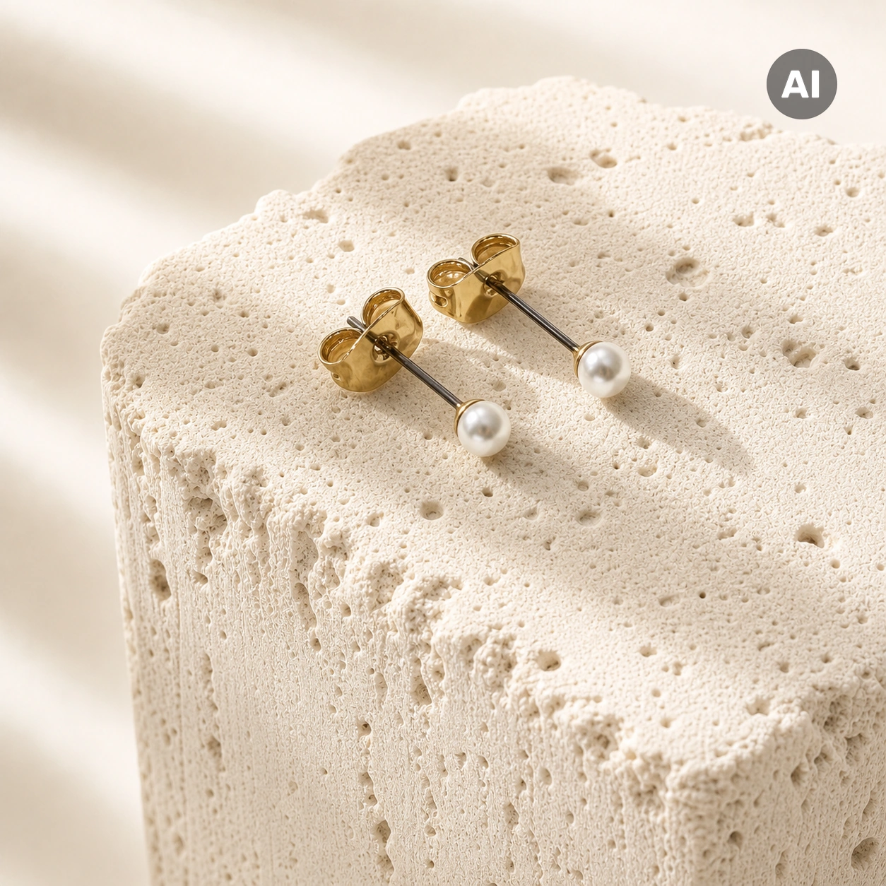 Ohrstecker mit weißer Kunstperle und Stab, goldfarben