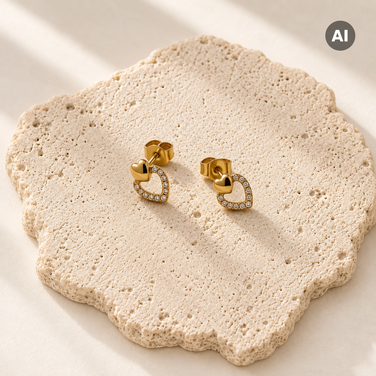 Ohrstecker mit Herz und Zirkonia, goldfarben