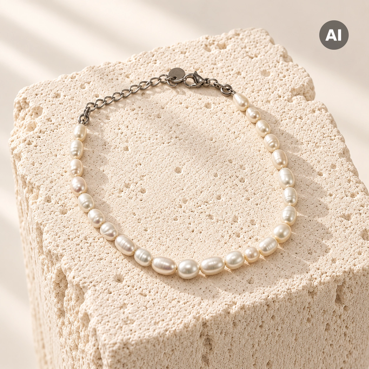 Armband mit Süßwasserperlen, silberfarben