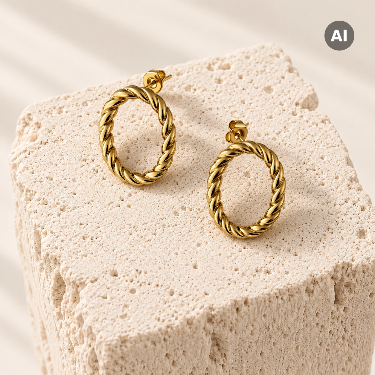Ohrstecker mit gedrehtem hängendem Ring, goldfarben