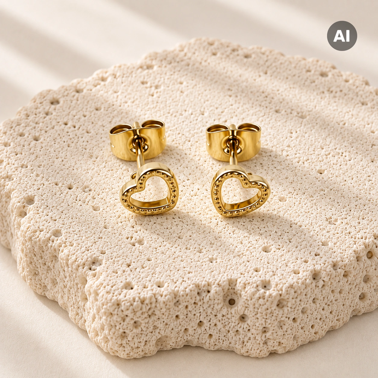 Ohrstecker mit offenem Herz und Kugelrand, goldfarben