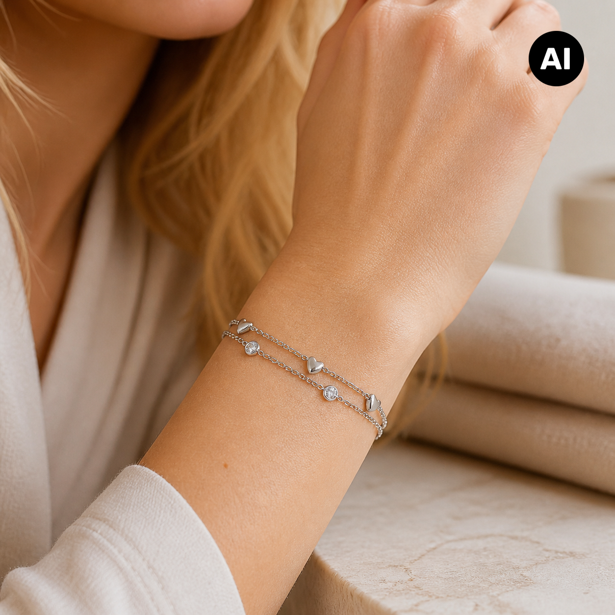 LIANOA Herz Armband doppelt silber