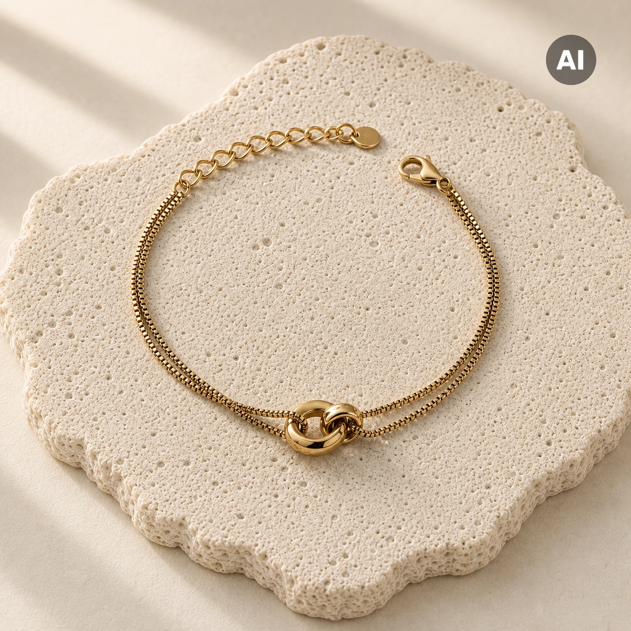 Armband mit doppelter Kette und Knoten-Element, goldfarben