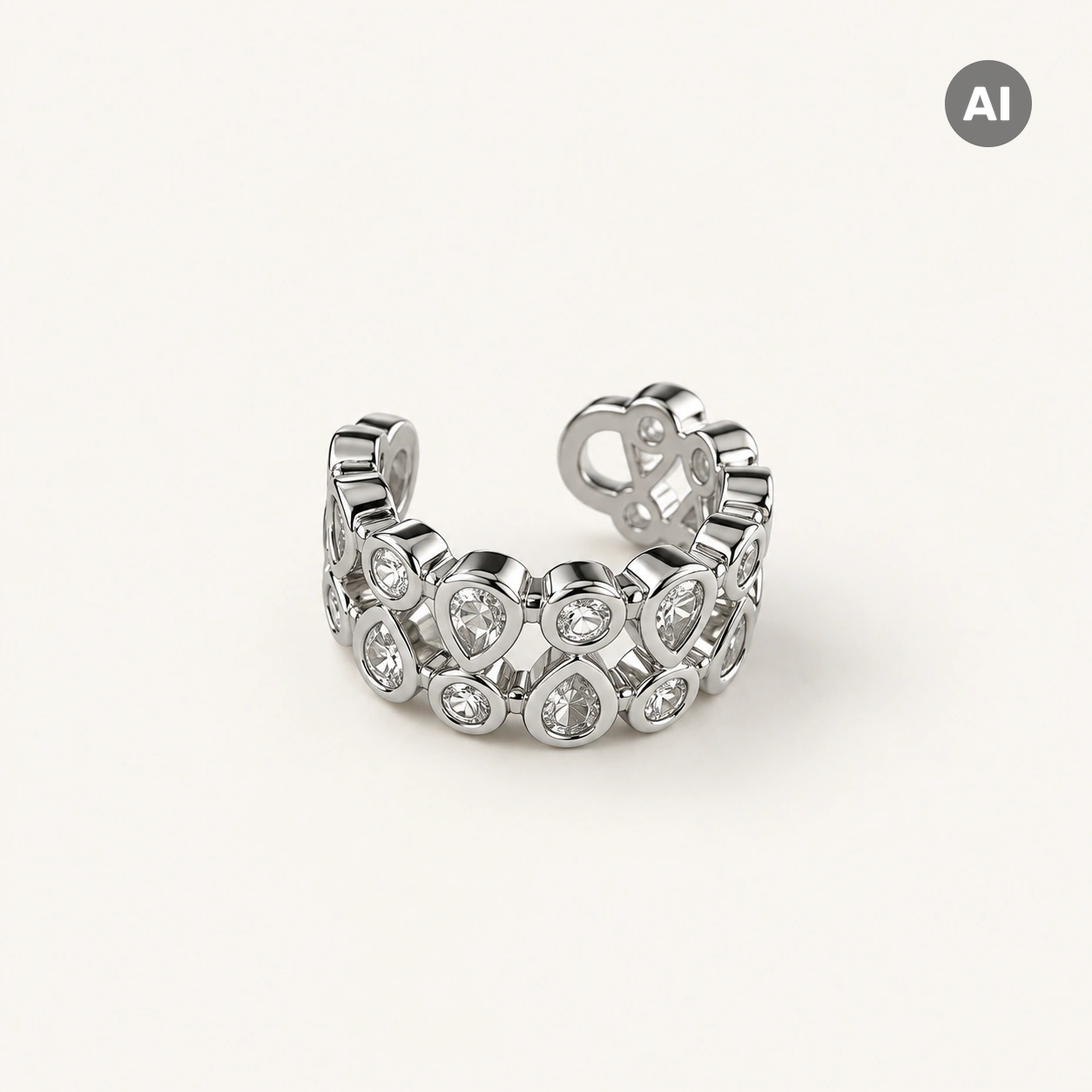 Ear Cuff mit Tropfen-Besatz und Zarge, silberfarben
