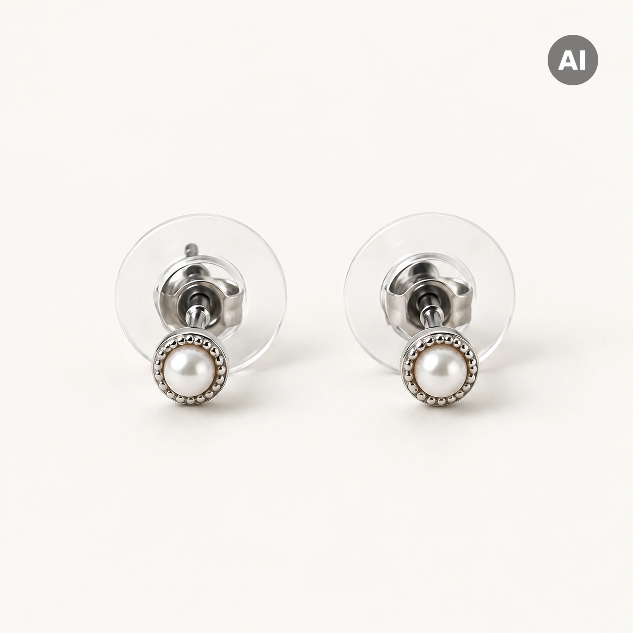 Ohrstecker mit weißer Süßwasserperle und Kugelrand, silberfarben