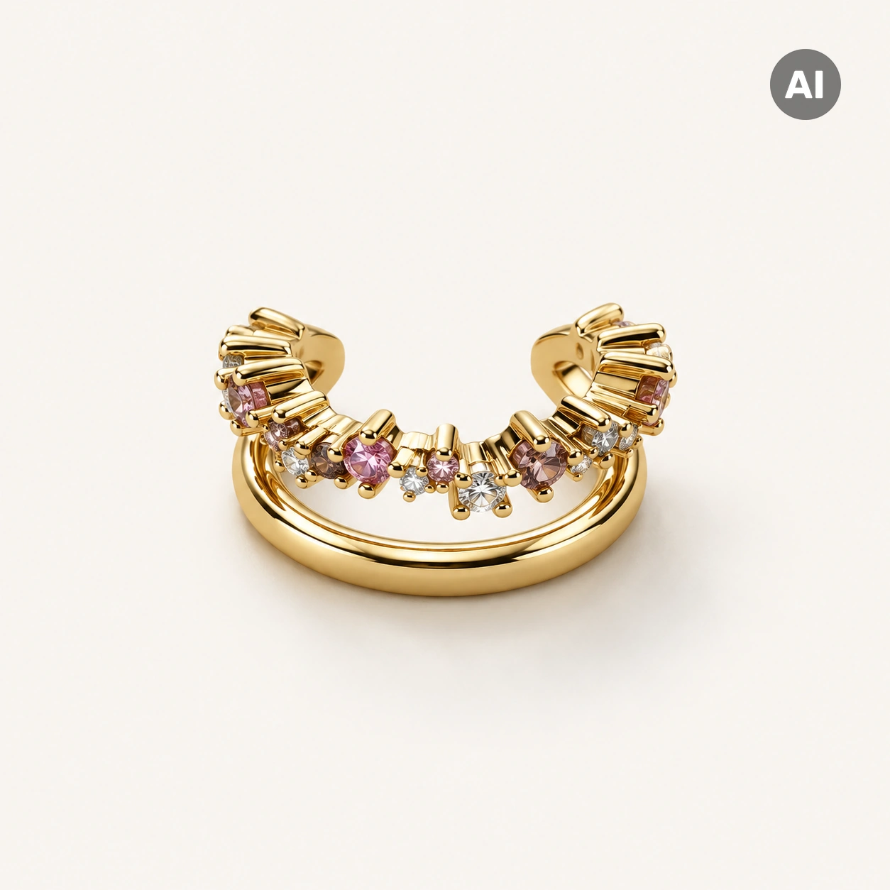 Ear Cuff mit Baguette-Besatz und buntem Besatz, goldfarben