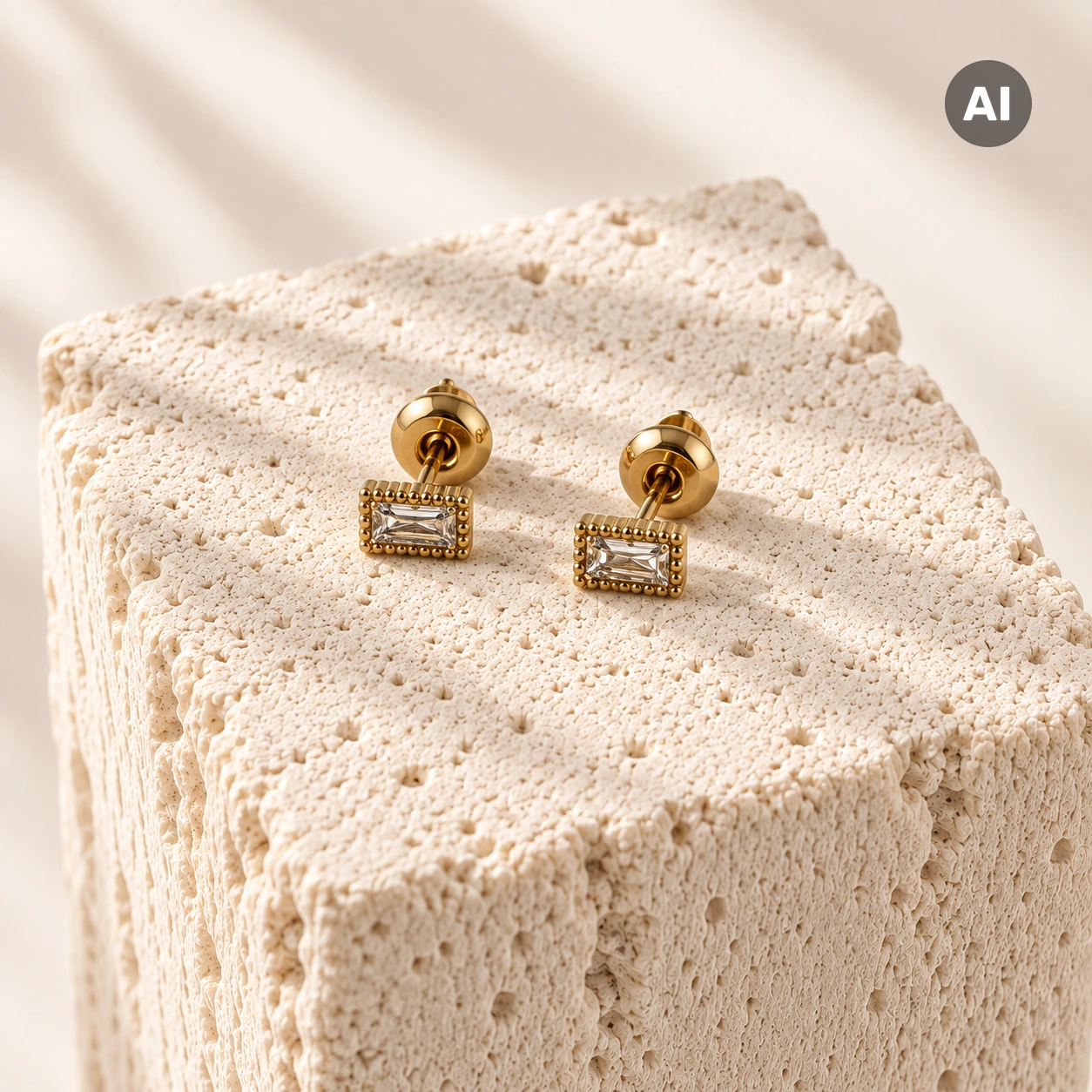 Ohrstecker mit Baguette-Zirkonia und Kugelrand, goldfarben