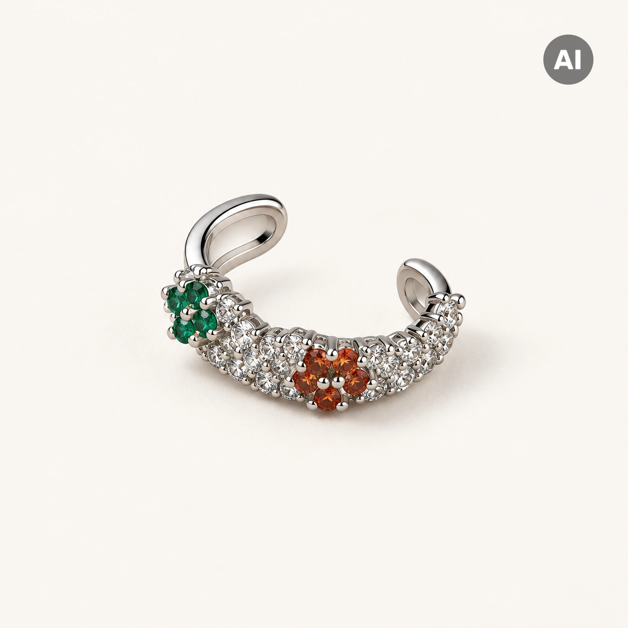 Ear Cuff mit buntem Besatz und offenen Enden, silberfarben