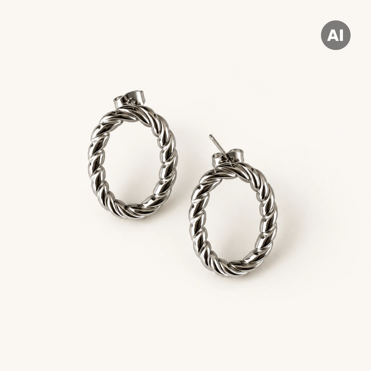 Ohrstecker mit gedrehtem hängendem Ring, silberfarben