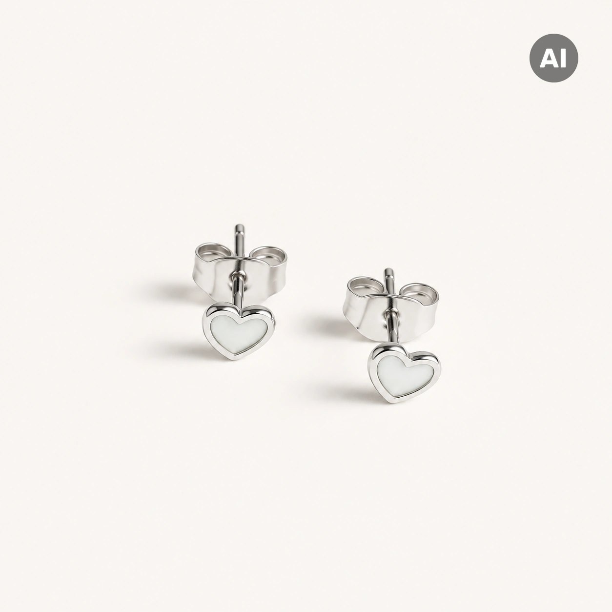 Ohrstecker mit weißem Herz, silberfarben