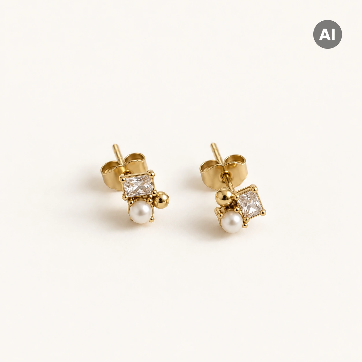 Ohrstecker mit Zirkonia und Kunstperle, goldfarben
