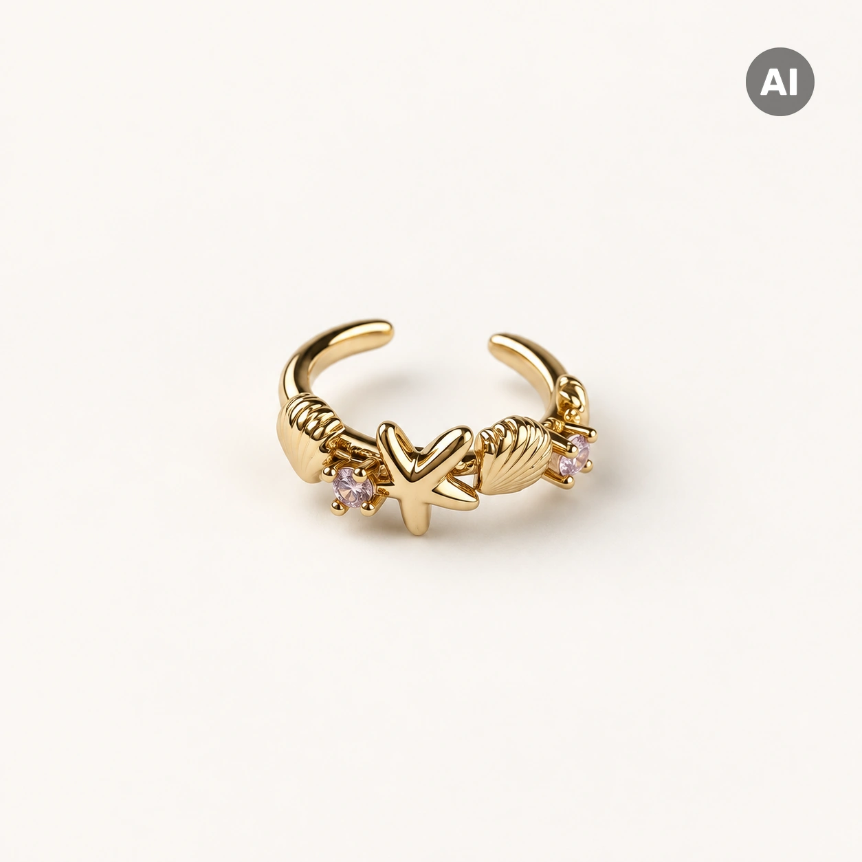 Ear Cuff mit Seestern und rosa Besatz, goldfarben