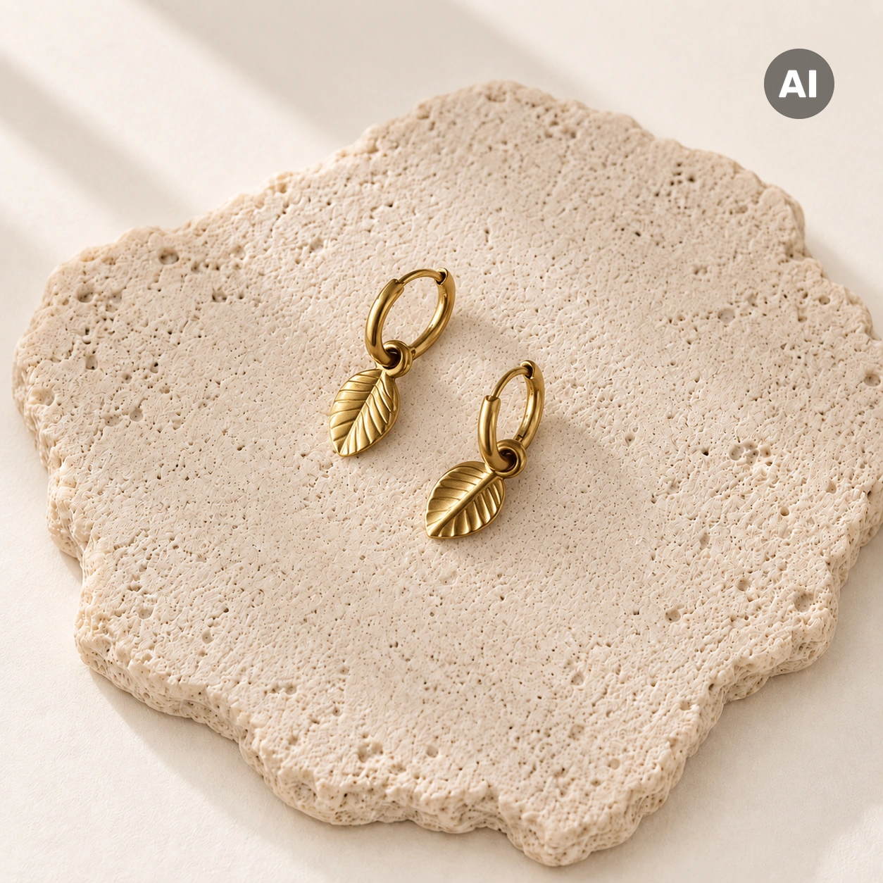 Creolen mit Blatt-Anhänger und glattem Bügel, goldfarben