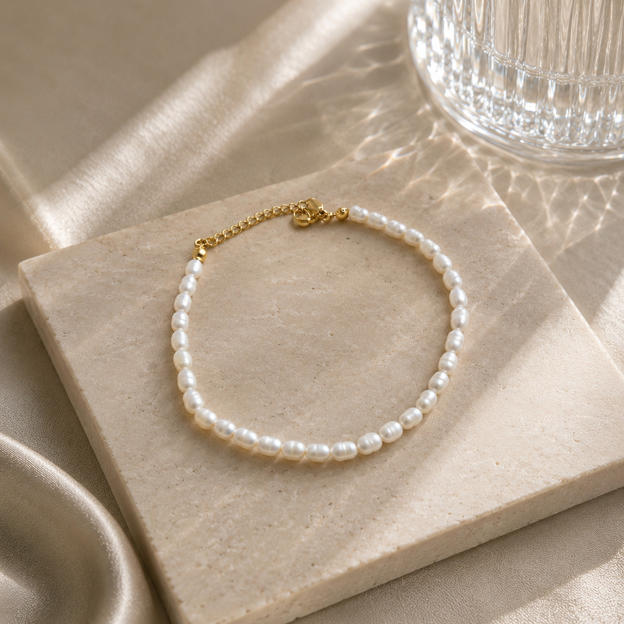 Fußkette Perlen Gold