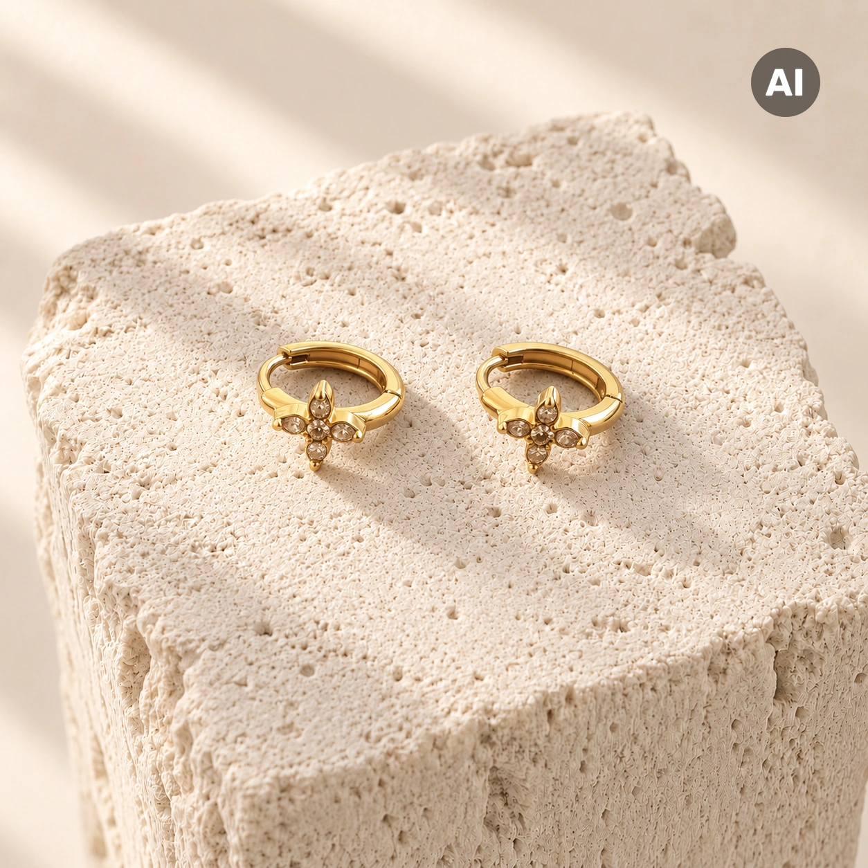 Ohrringe mit Blütenmotiv und Zirkonia-Besatz, goldfarben