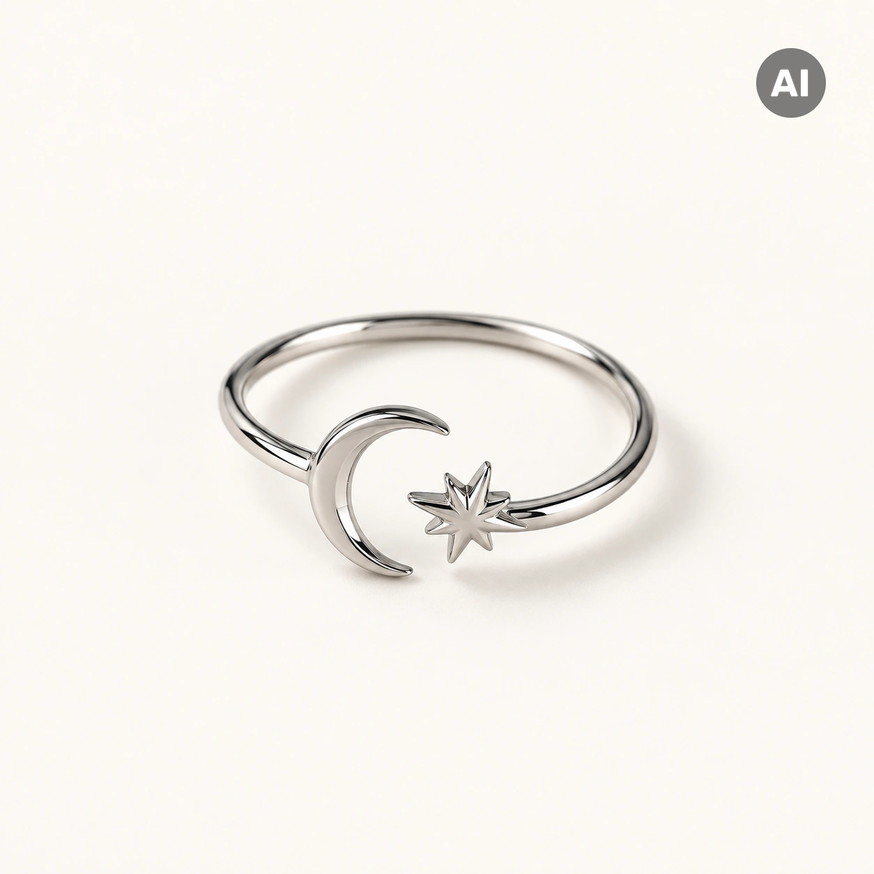 Ring mit offenem Profil, Halbmond und Stern, silberfarben