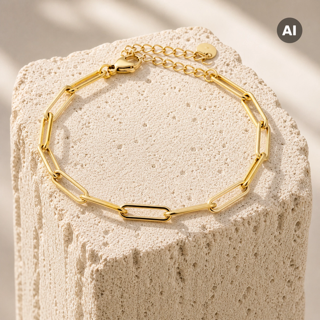 Armband mit Paperclip-Gliedern und Verlängerung, goldfarben