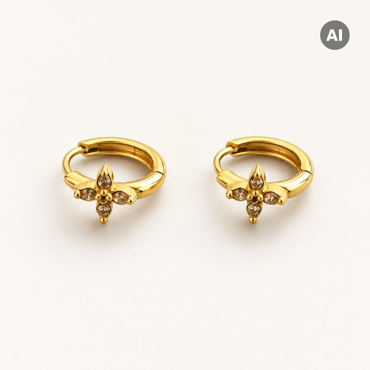 Ohrringe mit Blütenmotiv und Zirkonia-Besatz, goldfarben