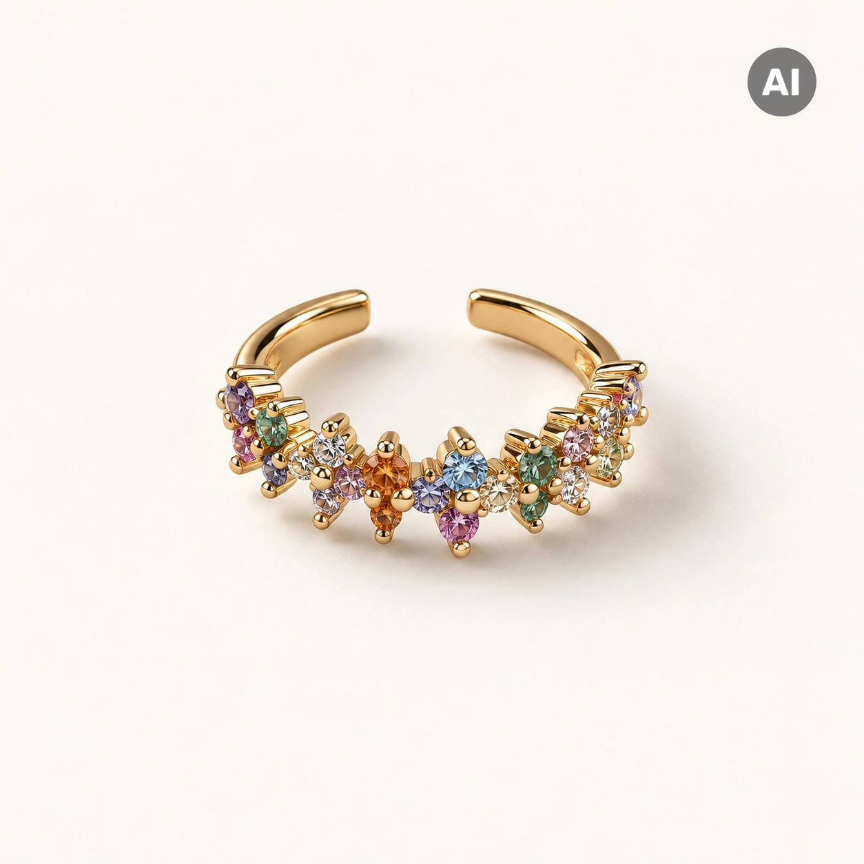 Ear Cuff mit buntem Besatz und Krappenfassung, goldfarben