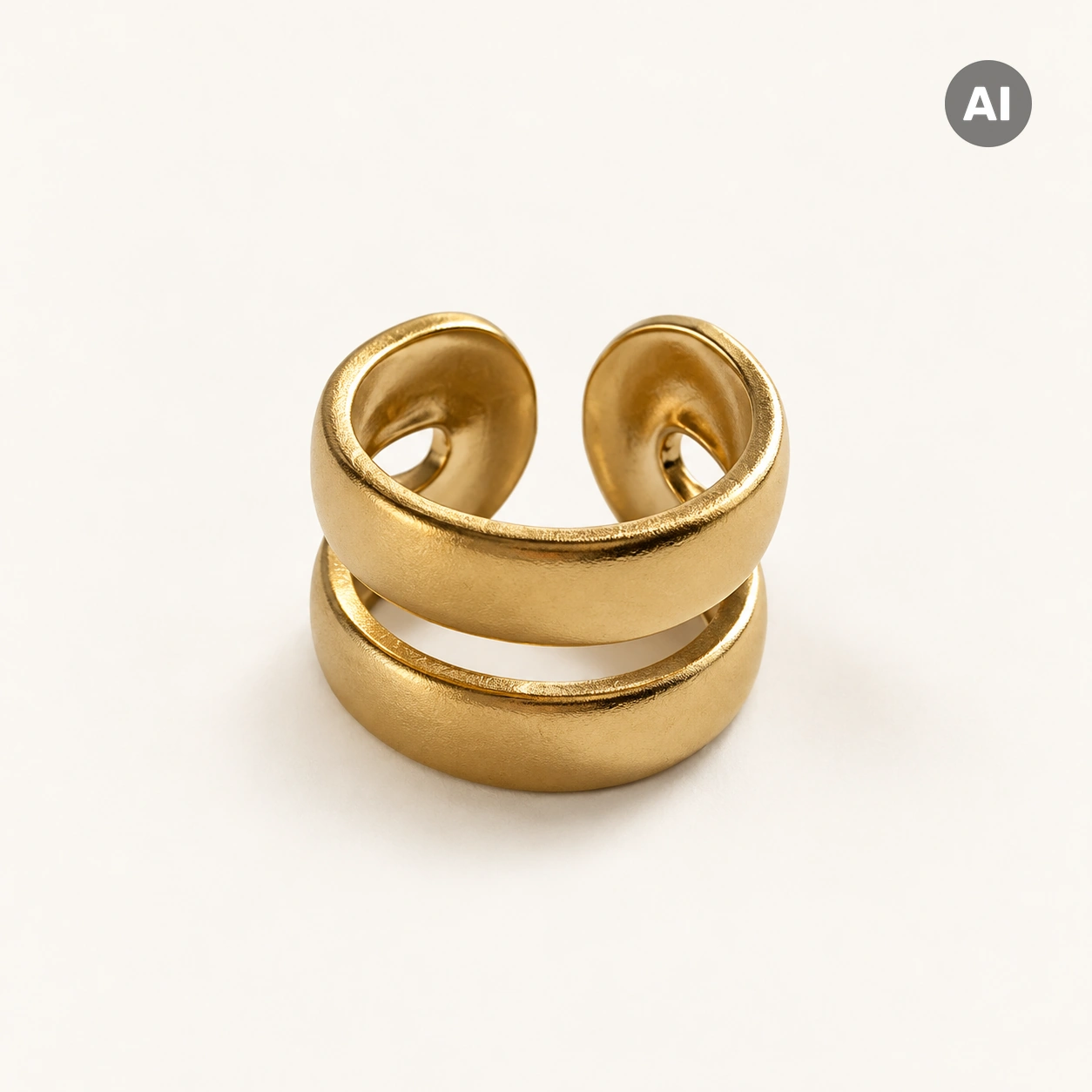 Ring mit offenem Doppelprofil und matt gebürsteter Oberfläche, goldfarben