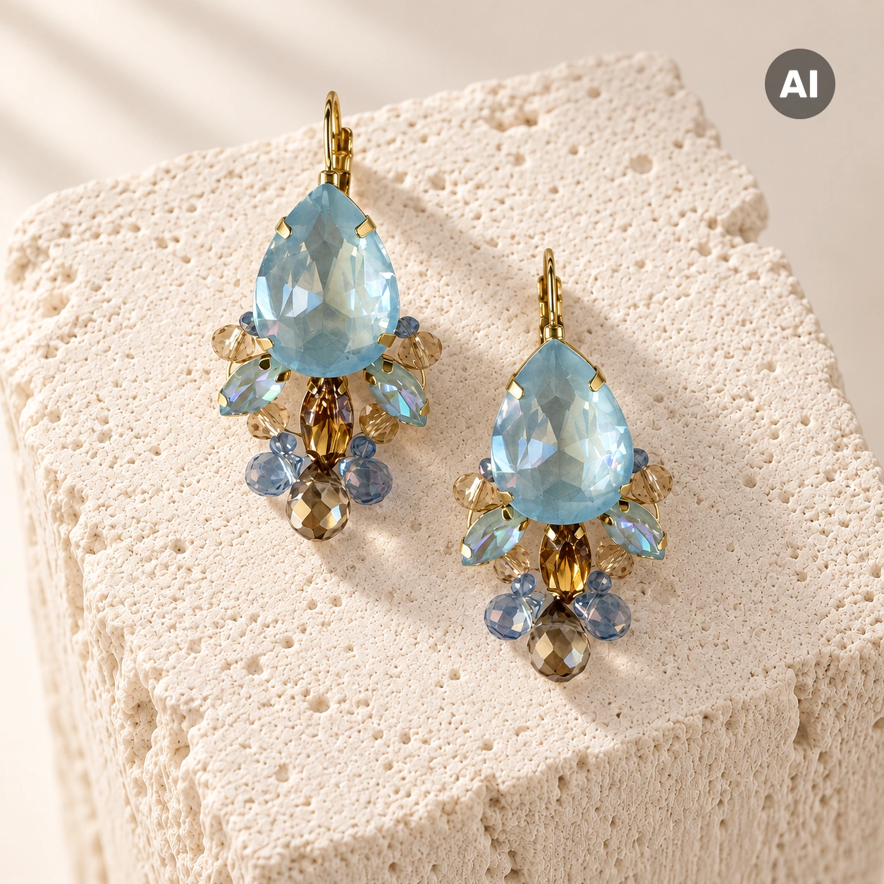 Ohrhänger mit türkisen Glasperlen und facettiertem Tropfen, goldfarben