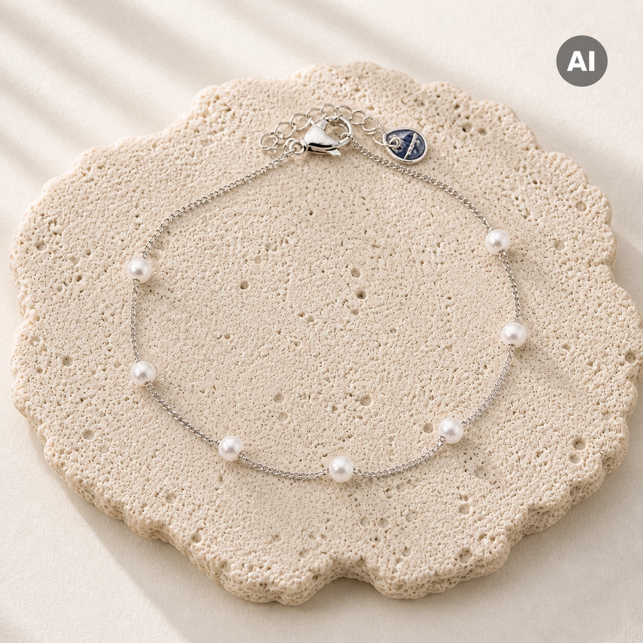 Armband mit Perlen-Stationen und Verlängerung, silberfarben