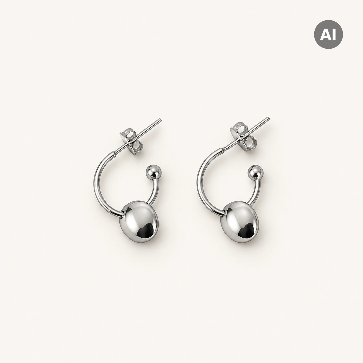 Ohrstecker mit offenem Ring und Plättchen, silberfarben
