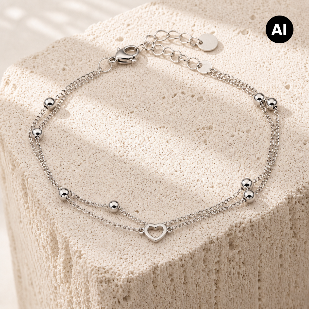 LIANOA Doppel-Armband Herz silber