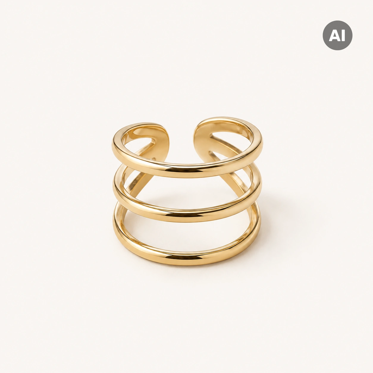 Ring mit offenem dreireihigem Profil und Stegen, goldfarben