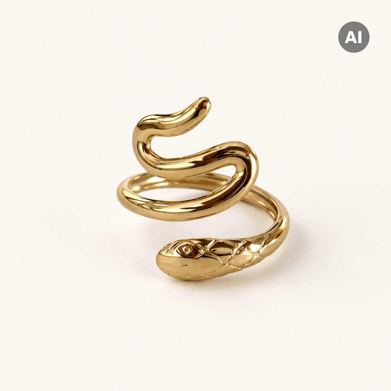 Ring mit offenem Schlangenprofil und Kopf, goldfarben