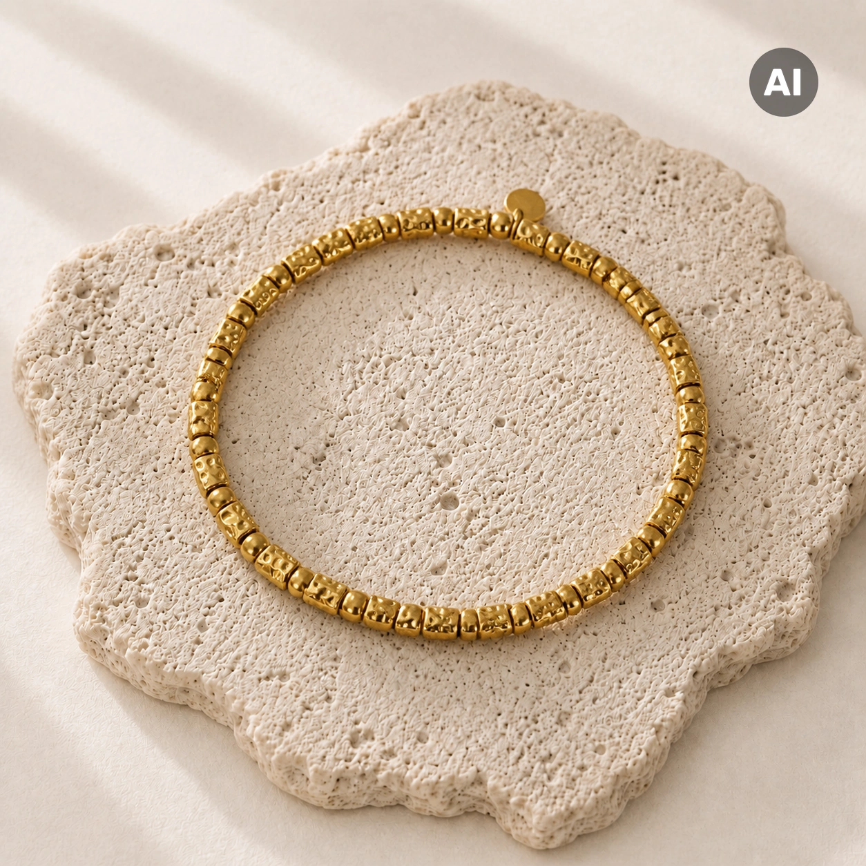 Armband mit Kugeln und strukturierten Segmenten, goldfarben