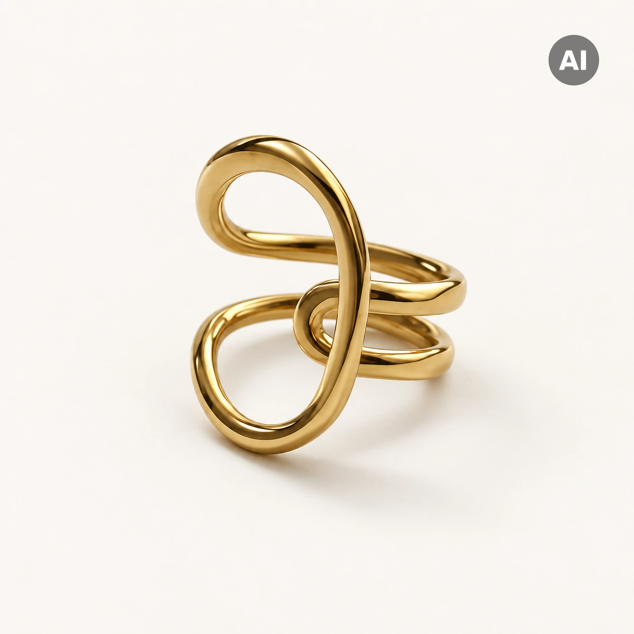 Ring mit offenem geschwungenem Profil und glatter Oberfläche, goldfarben