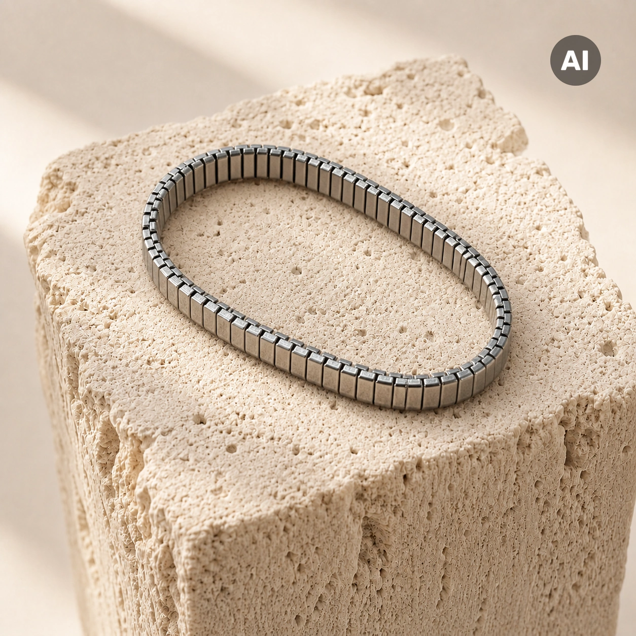 Armband mit breiten Segmenten und gerillter Kante, silberfarben