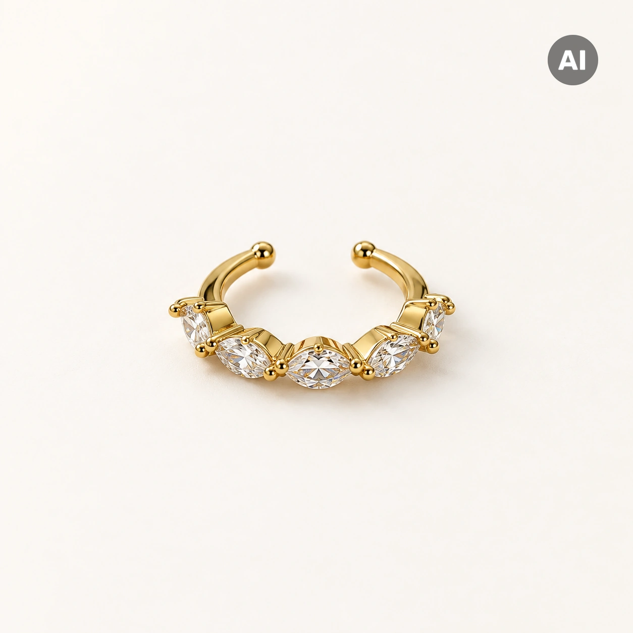 Ear Cuff mit fünf Marquise-Zirkonia und Kugelrand, goldfarben