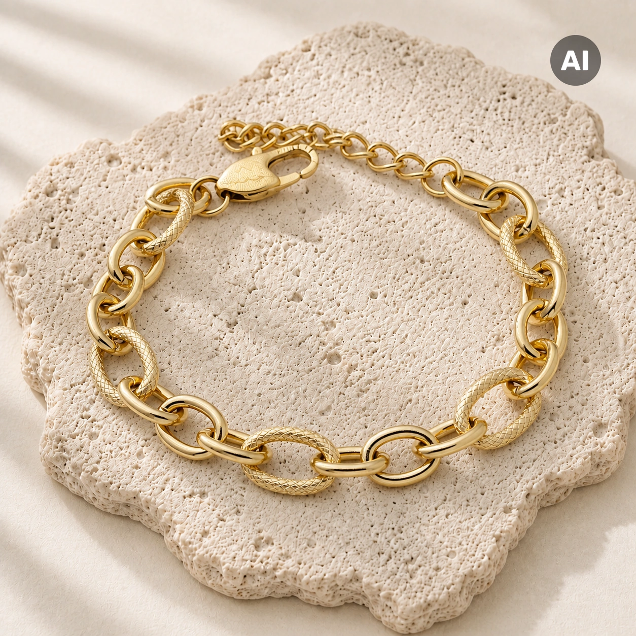 Armband mit großen und strukturierten Gliedern, goldfarben