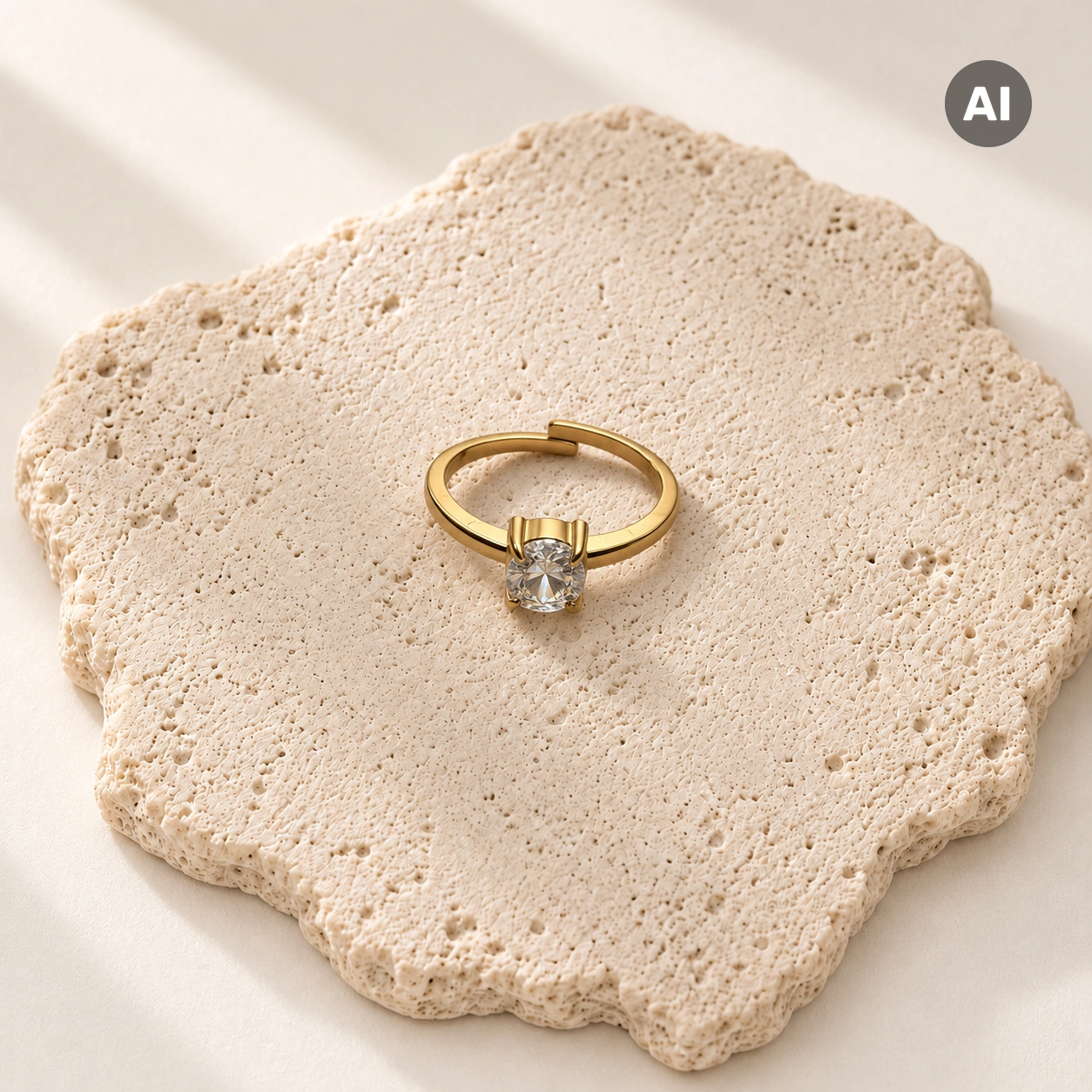 Ring mit offenem schmalem Profil und Zirkonia-Solitär, goldfarben