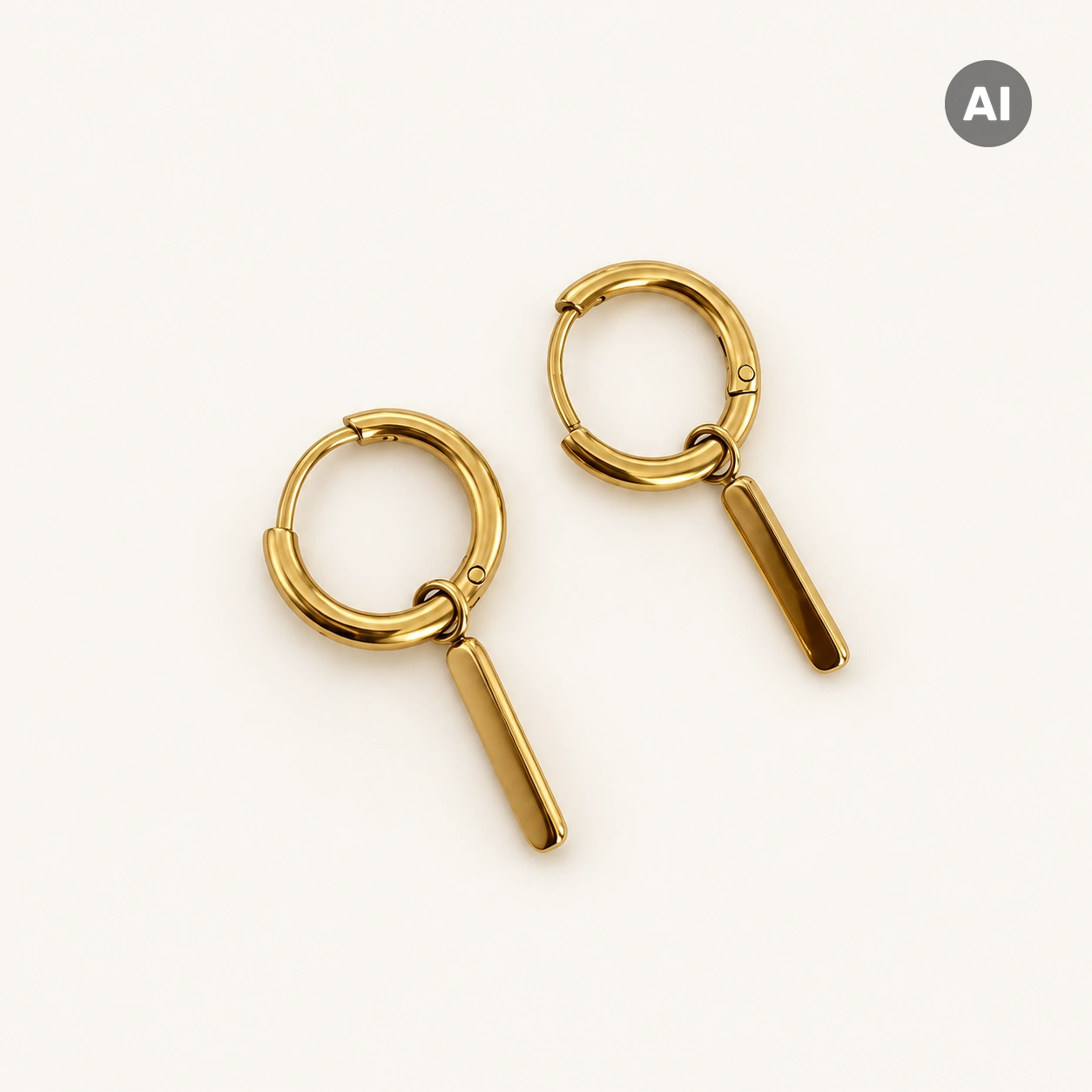 Creolen mit Stab-Anhänger und glattem Bügel, goldfarben