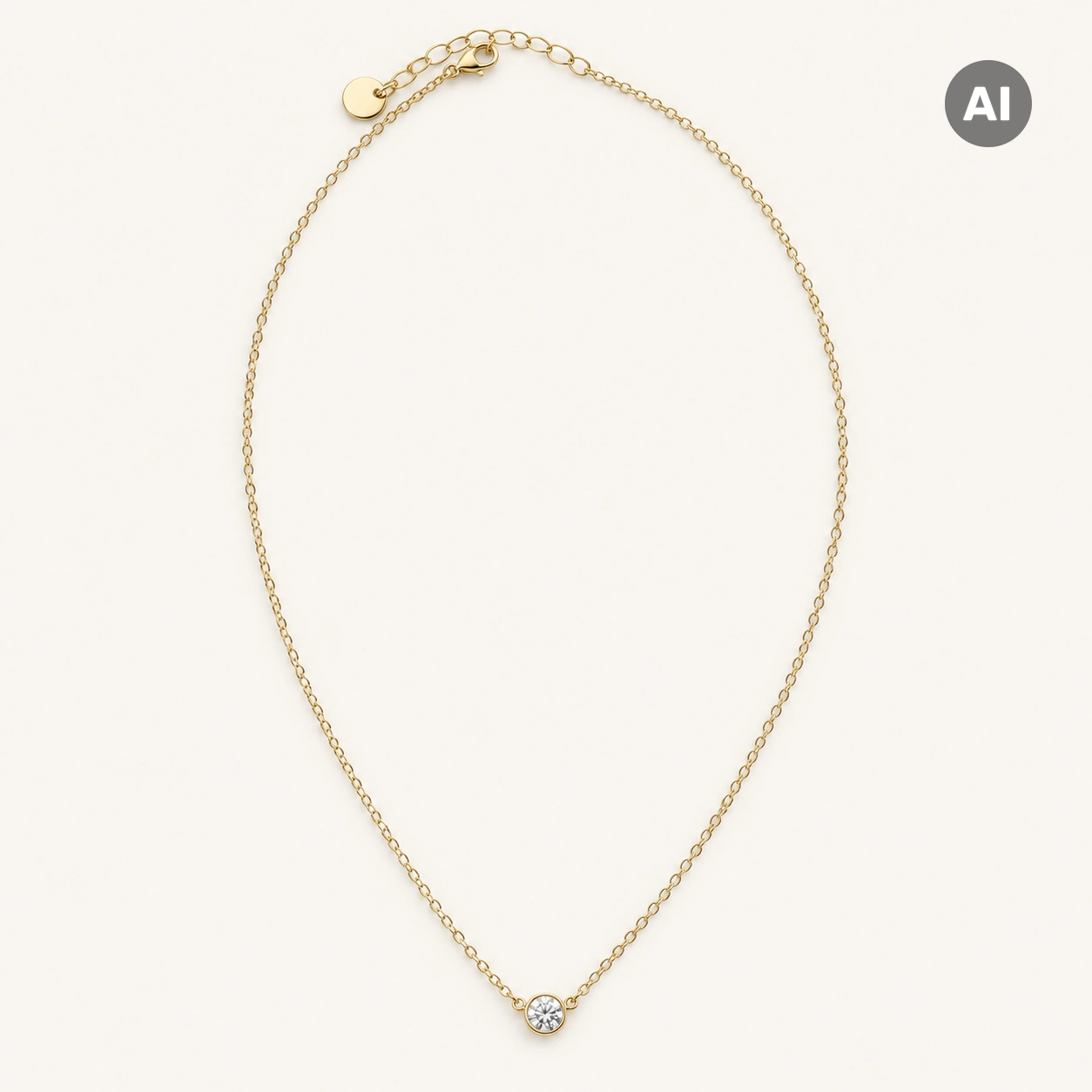 Halskette mit Zirkonia-Solitär in Zarge, goldfarben