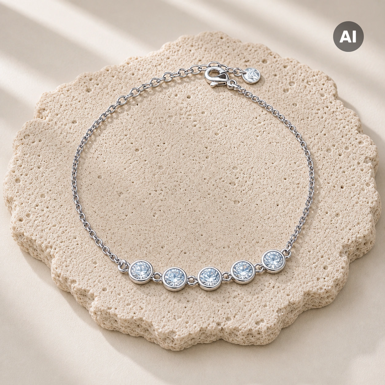 Armband mit fünf Zirkonia-Stationen und Verlängerung, silberfarben