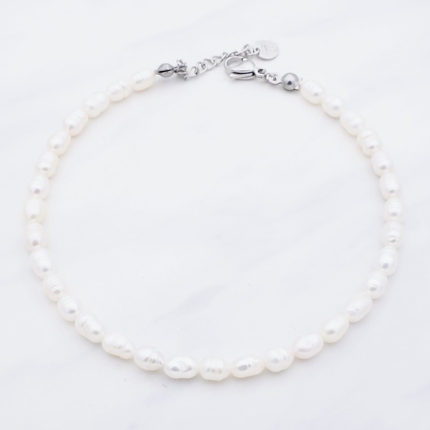 Fußkette Perlen Silber