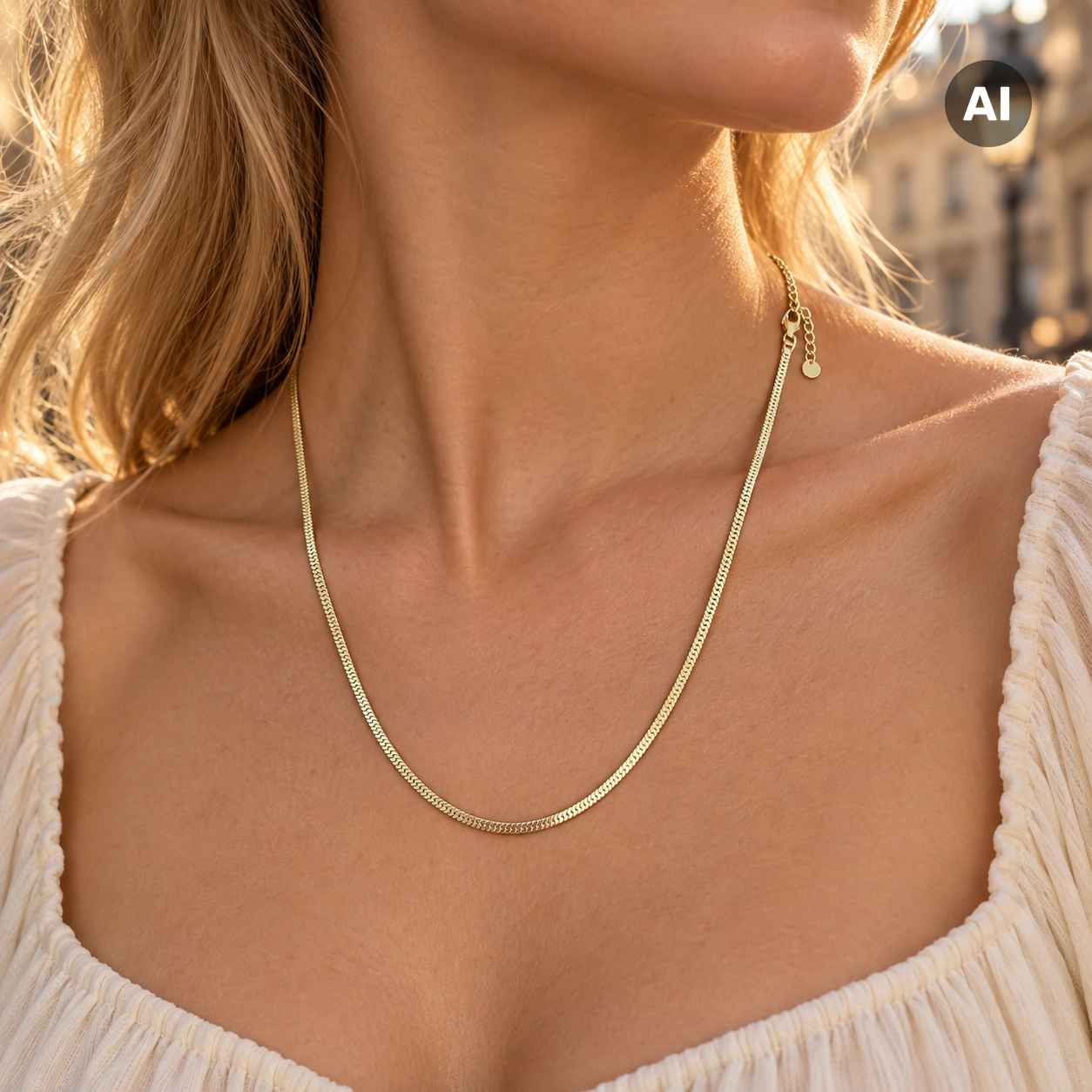 Halskette mit glatter Schlangenkette und Verlängerung, goldfarben