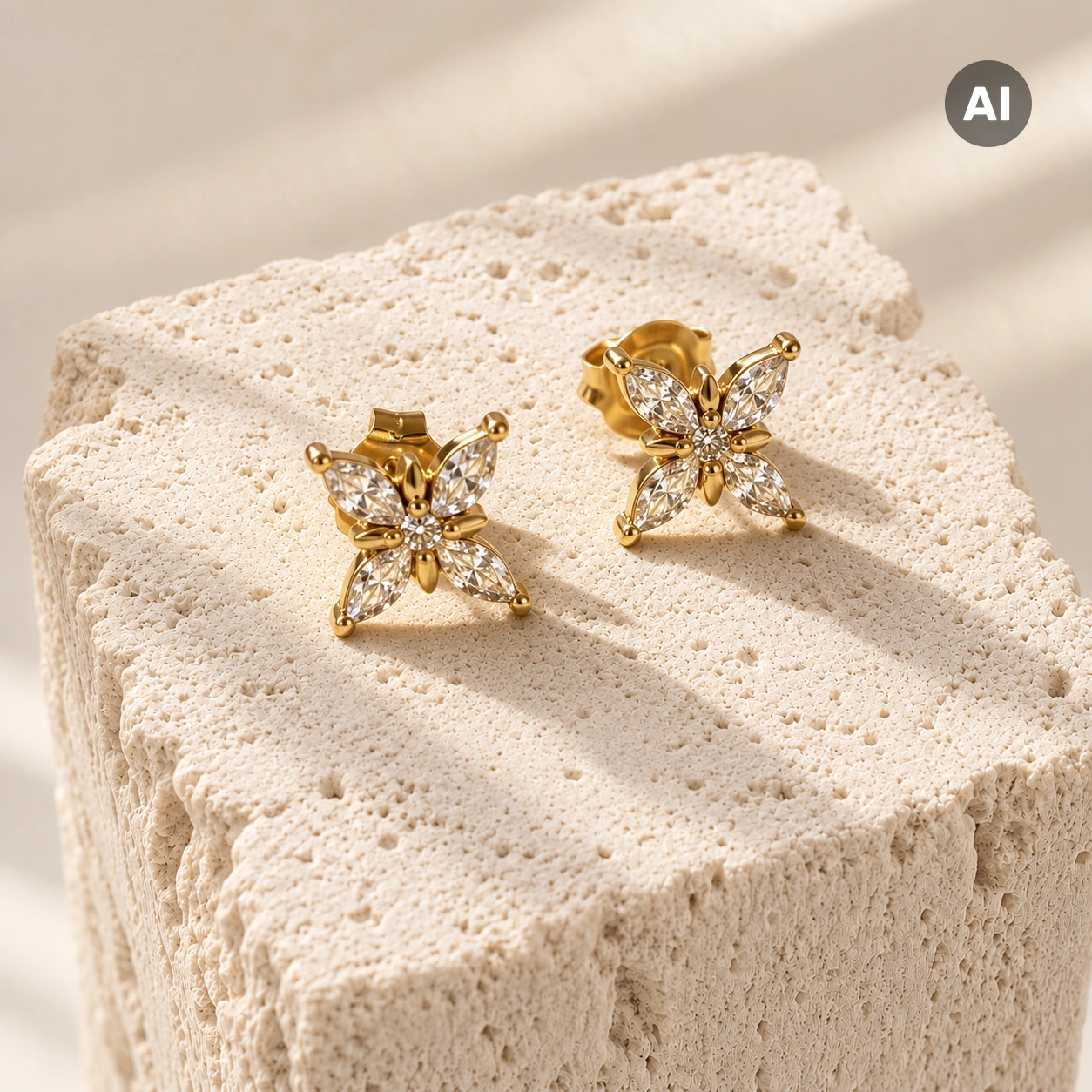 Ohrstecker mit Schmetterling und Marquise-Zirkonia, goldfarben