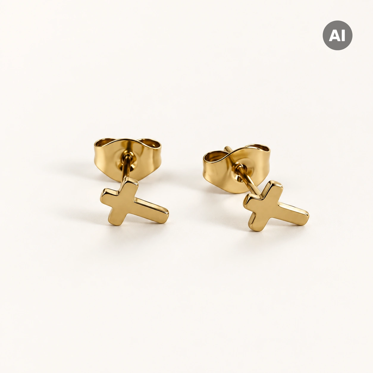 Ohrstecker mit glattem Kreuz und Verschluss, goldfarben