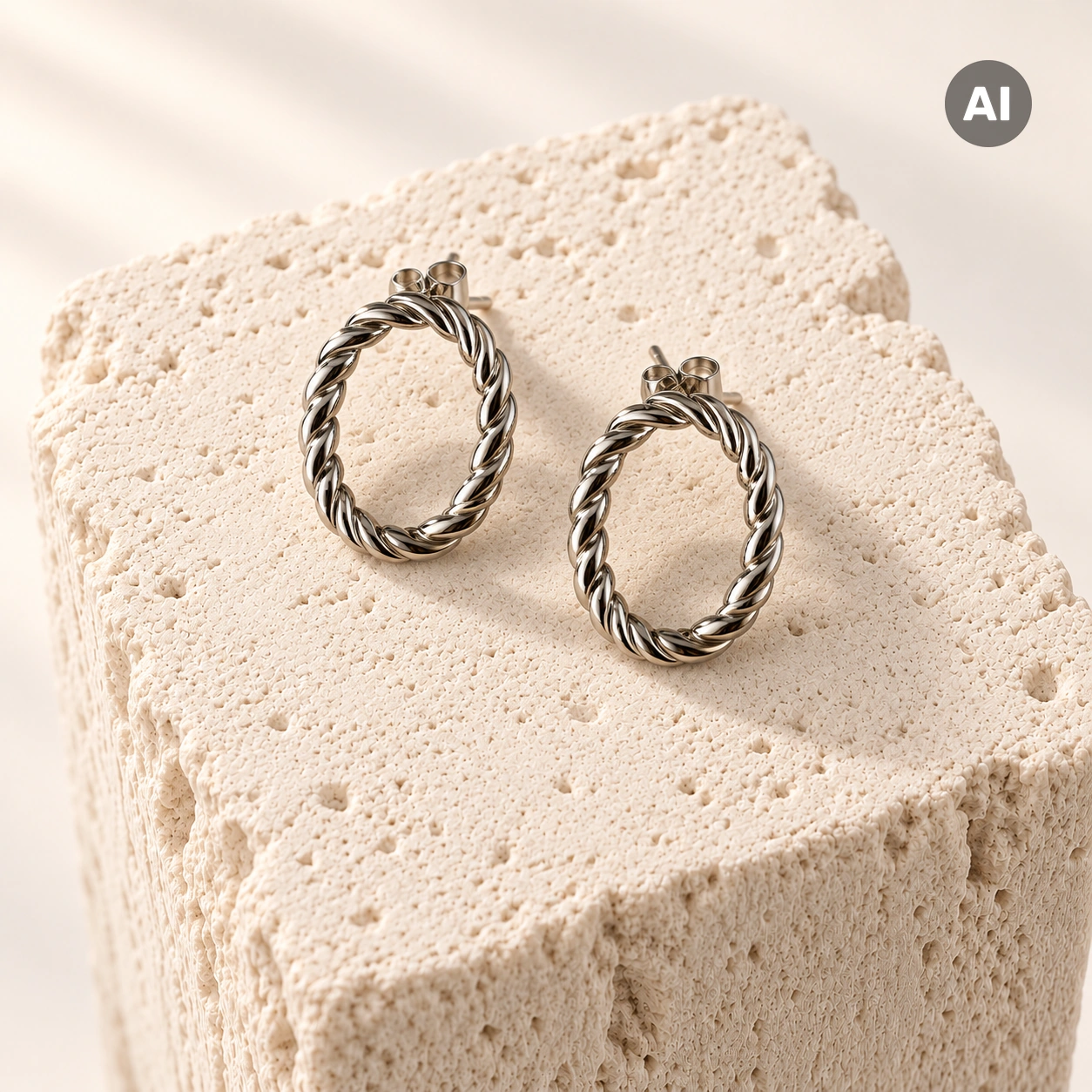 Ohrstecker mit gedrehtem hängendem Ring, silberfarben