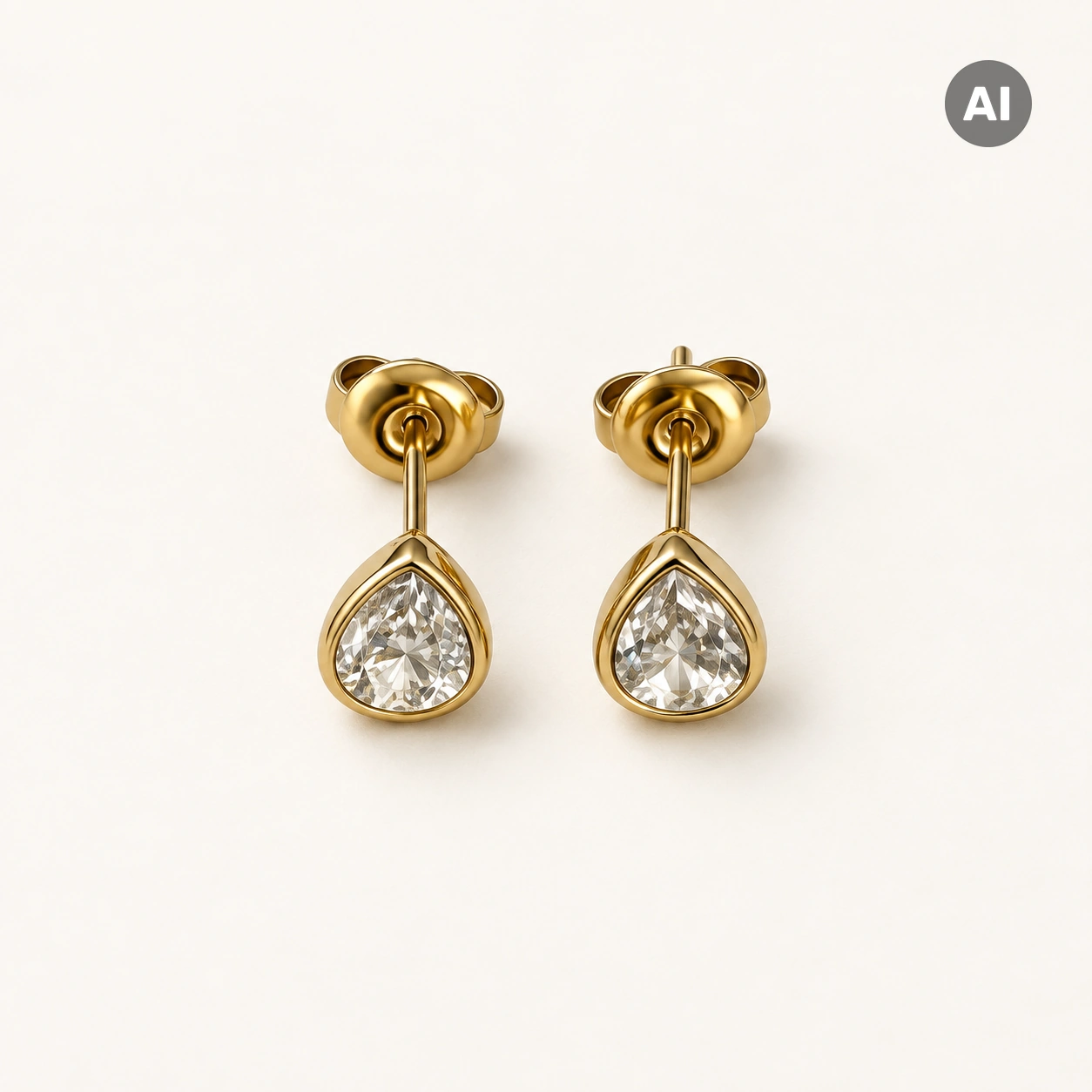 Ohrstecker mit weißem Tropfen-Zirkonia in Zarge, goldfarben