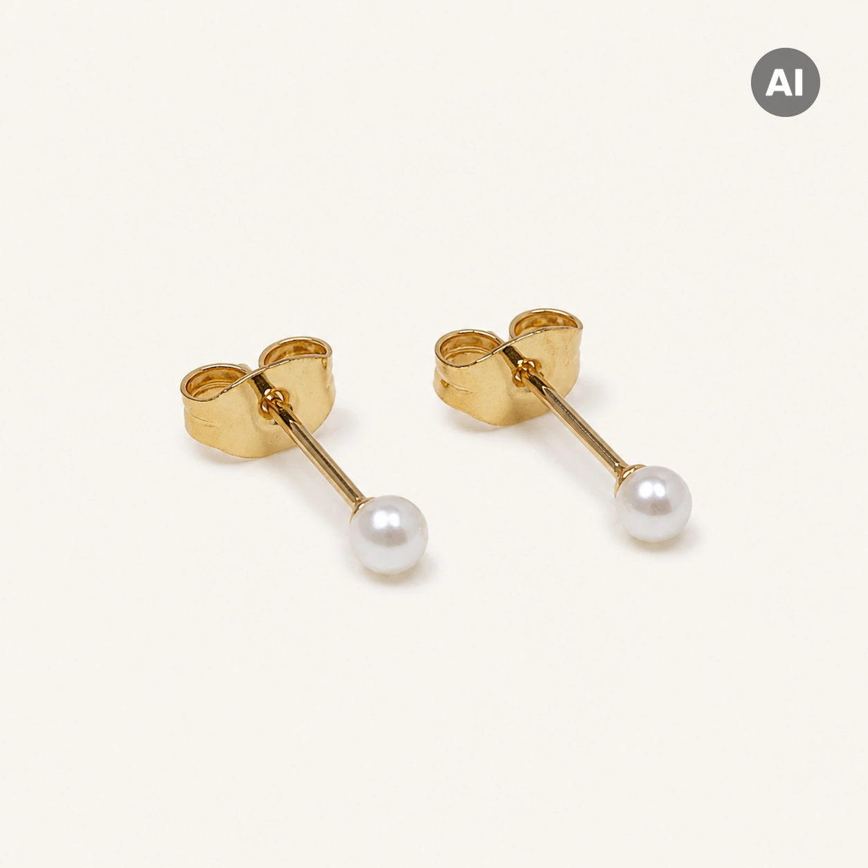 Ohrstecker mit weißer Kunstperle und Stab, goldfarben