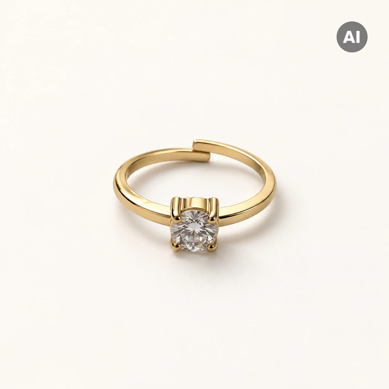 Ring mit offenem schmalem Profil und Zirkonia-Solitär, goldfarben