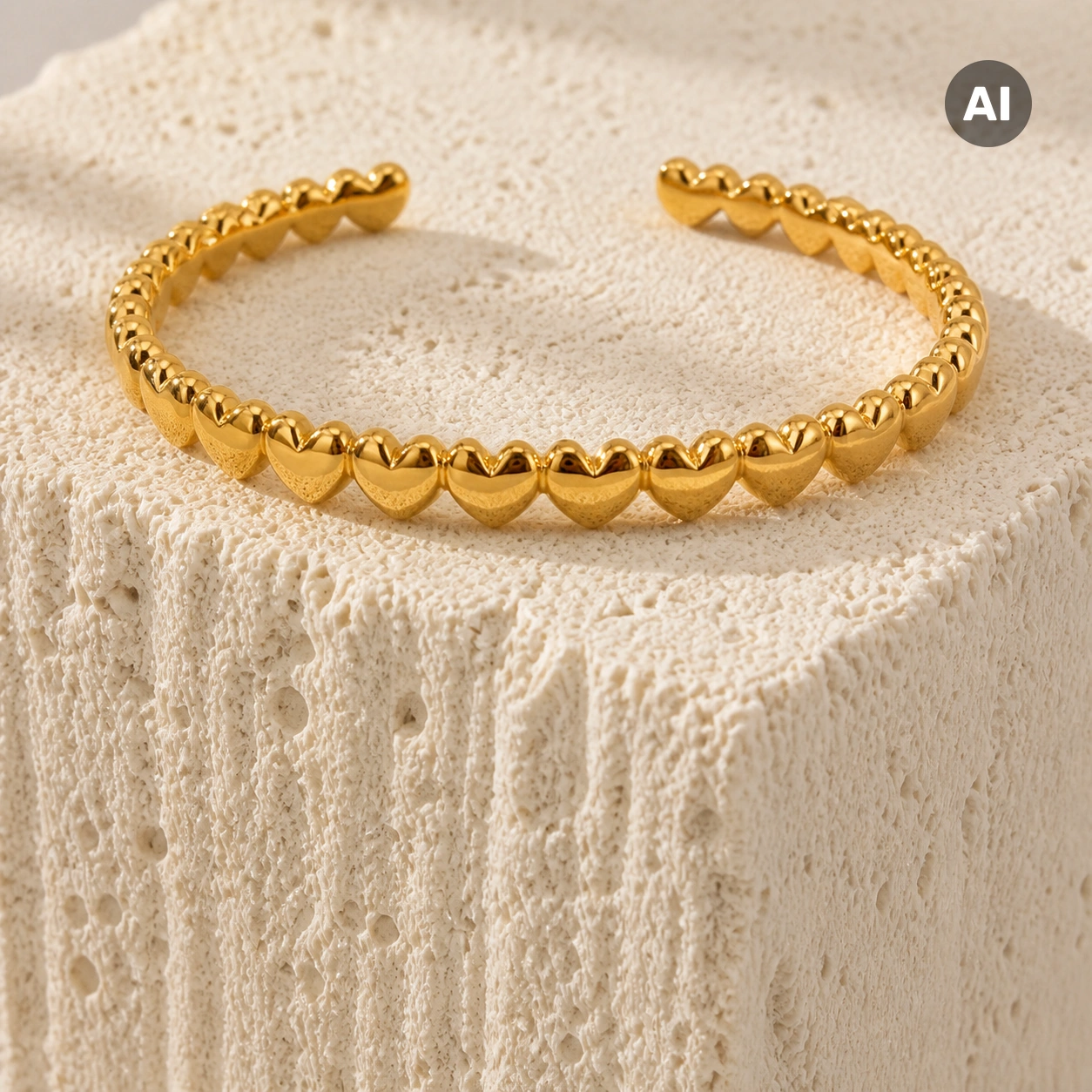Armreif mit Herzreihe, goldfarben
