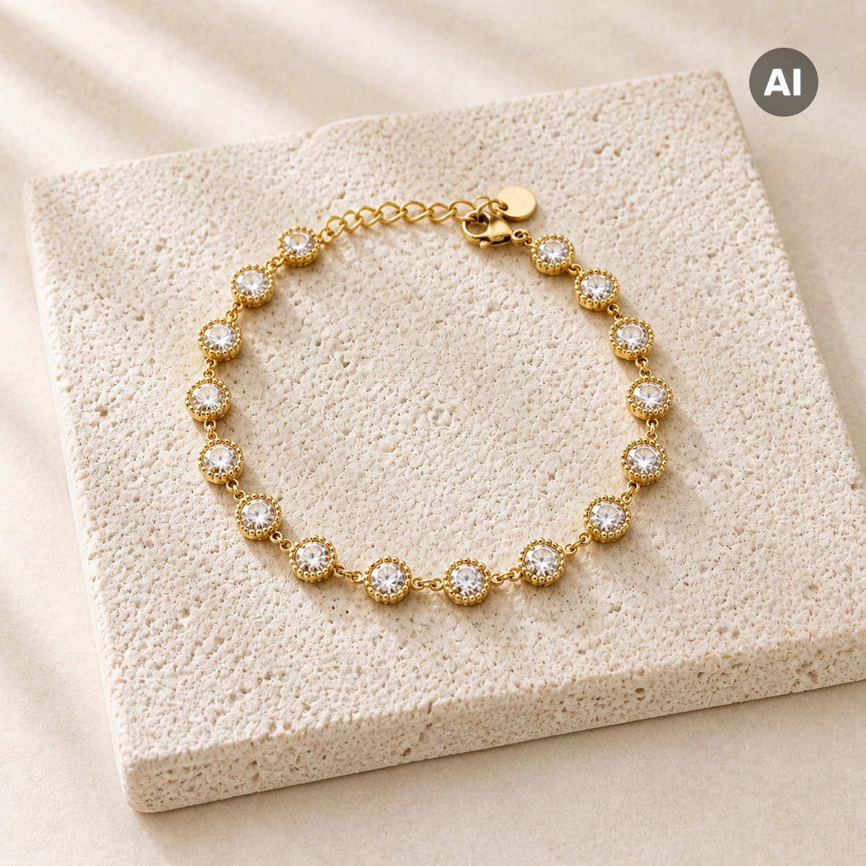 Armband mit Zirkonia-Stationen und geriffeltem Rand, goldfarben