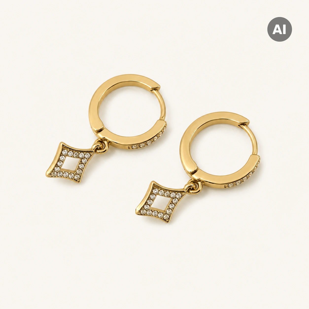 Ohrhänger mit Zirkonia-Raute und Creole, goldfarben